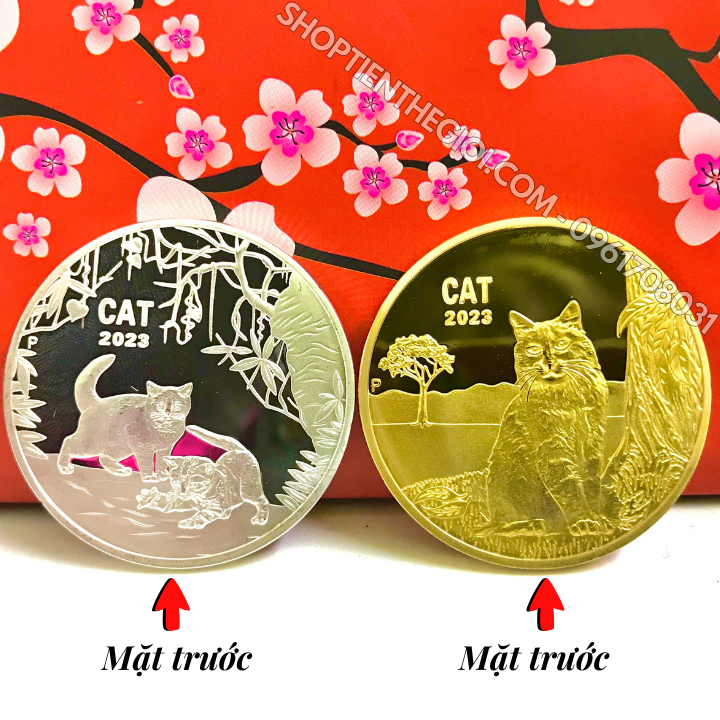 Cặp Xu Úc Hình Con Mèo Mạ Vàng Bạc tặng túi gấm LỘC - SP005894